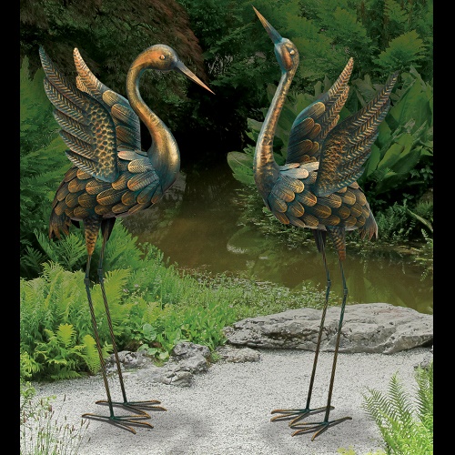 Crane Companions - Idea Gallery - metal bronzed birds for the garden